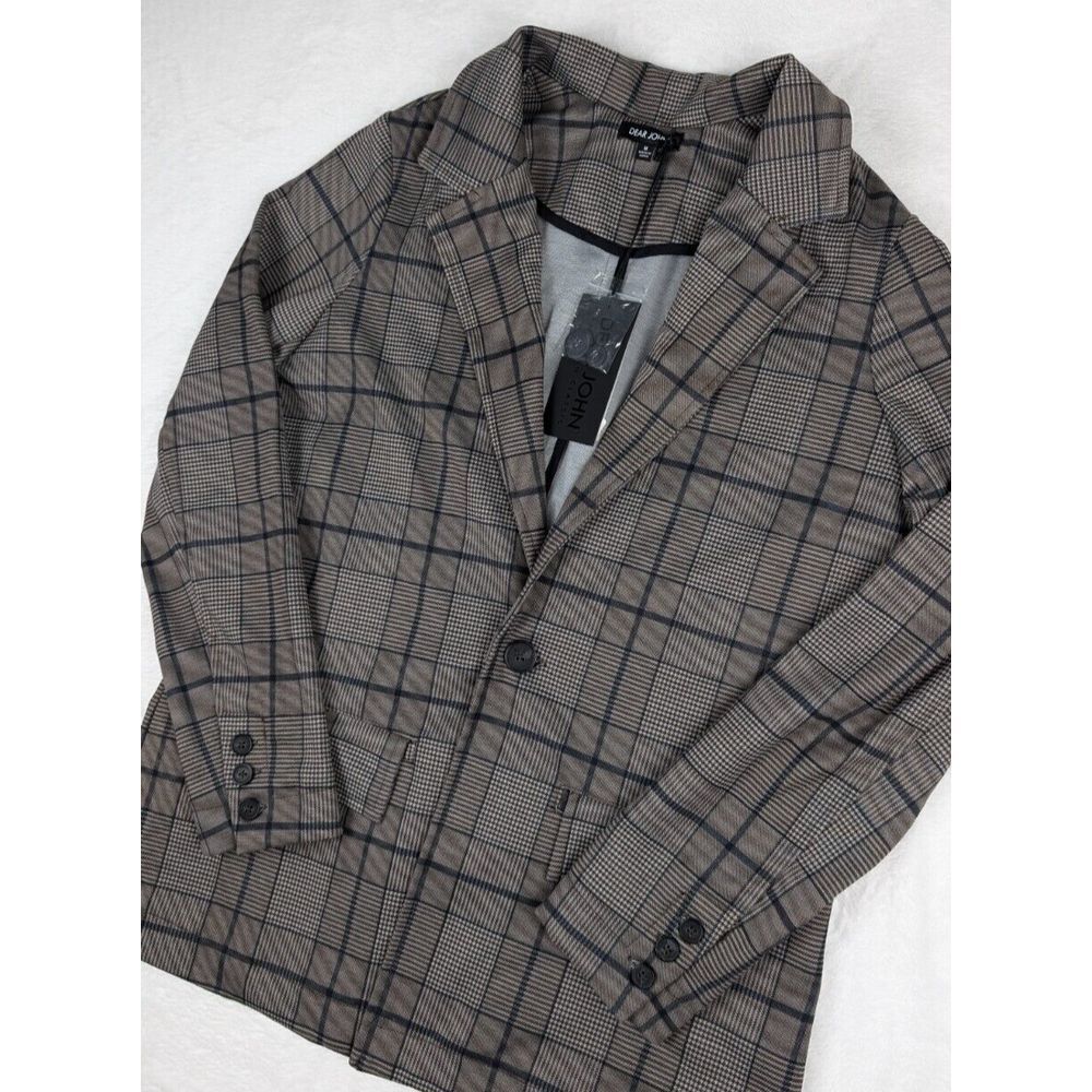 Dear John Denim Women's Long Sleeve Blazer Jacket sz Medium Brown Plaid NWT